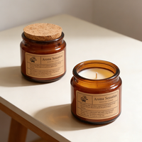 Lilin Kedelai Hijau Amber dalam Stoples Kaca dengan Tutup Gabus Kayu Buatan Tangan Aromaterapi Alami Ramah Lingkungan 85g 3oz Beraroma Diwali Paskah
