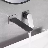 Robinet mural en laiton gris moderne pour lavabo de salle de bain Nouveau robinet d'eau chaude et froide avec noyau de valve en céramique Conception de bassin caché