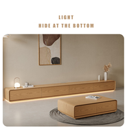 Nouveau design 2026 : Meuble TV mural et table basse en frêne pour salon moderne, compatible avec les téléviseurs de 65 pouces et plus.