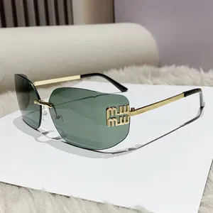 NUOVI Occhiali da Sole Classici da <span class=keywords><strong>Donna</strong></span>, Montatura in Metallo Senza Bordi, Design di Lusso con Rivetti, Lenti Sfumate Rettangolari Curve - Product Image 6