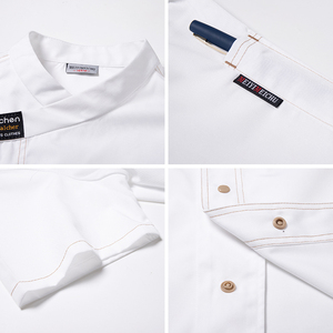 Ropa de cocinero de algodón y poliéster con bolsillo en el brazo, uniforme de <span class=keywords><strong>Pizza</strong></span> para restaurante de Hotel, ropa de cocina de trabajo, chaqueta personalizada de Chef negra - Product Image 6