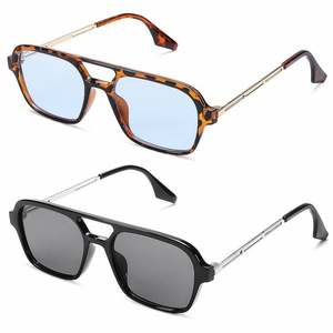 Lunettes de soleil rétro tendance avec logo personnalisé, monture carrée pilote à double pont, motif léopard bleu, pour hommes et femmes - Product Image 4