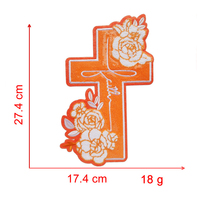 Nouvel arrivage : Patch brodé thermocollant en chenille colorée, motif fleur et sequins, grand format 28 cm, motif croix crucifix