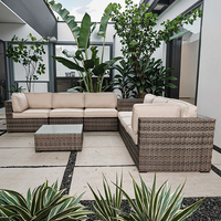 Conjunto de Sofás de Jardín en Forma de L de Mimbre y Ratán con Estructura de Aluminio para Uso en Granjas y Parques