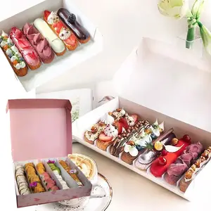Free Sample Food Grade Baking Takeout Cardboard Package Packaging Pastry Cake Boxes For Eclair Waffle Macaron