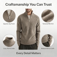 Pull d'hiver pour homme à col montant zippé, en maille côtelée, manches longues, coupe ajustée, en polyester, OEM ODM, tricot sur mesure, faible MOQ