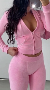 Produttori di <span class=keywords><strong>Abbigliamento</strong></span> per Logo Personalizzato, Set Due Pezzi in Felpa Francese per <span class=keywords><strong>Donna</strong></span>, Tuta Sportiva Primaverile con Felpa con Zip Classica - Product Image 5