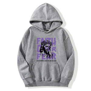 Chalecos con Capucha Gris Claro para Mujer, Estampado Religioso de <span class=keywords><strong>Fe</strong></span> y Miedo, Transpirables, Largos, Holgados, Cómodos, de Algodón, para Primavera y Otoño - Product Image 5