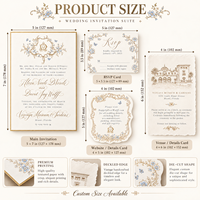 Suite d'invitations de mariage personnalisées bleues à motifs floraux avec dorure à chaud, impression typographique, sceau de cire et carte RSVP – Fabricant, Vente en gros