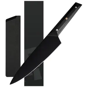 Nitruro de titanio negro de 8 pulgadas, revestimiento no reflectante, 7Cr17 MOV, cuchillo de chef con mango G10 CNC