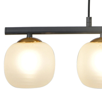 Lustre suspendu à 4 lumières de marque espagnole Nicoletta, design moderne, en fer noir et verre blanc, pour la maison et le bureau