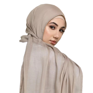 Écharpe Hijab en Coton Modal Couleur Unie à Bord Large, Double Aiguille, Angle Droit, Respirante et Légère - Product Image 1