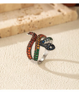 S925 <b>Silver</b> Snake <b>Ring</b> Pave <b>Set</b> With Colorful Crystals Black Rhodium Plated Unisex Cocktail <b>Ring</b> Luxury Animal Design - Product Image 5