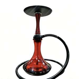 Cachimba de Vidrio Ámbar Moderna con Base de Metal Negro y Manguera para Uso en Bares, Salones y Hogares - Product Image 1