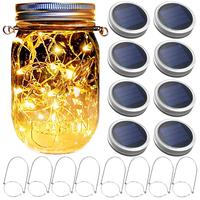 Bocal Solaire Lanterne Lumières, Paquet De 8 30 Ampoules LED Fée Étoile Luciole Solaire Couvercles Pot Lumières, 8 cintres
