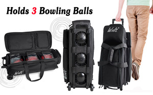 Bolsa <span class=keywords><strong>de</strong></span> Bolos <span class=keywords><strong>de</strong></span> Tela Oxford para 3 Bolas con Ruedas - Portátil para Uso en Interiores, para 3 Bolas y Accesorios - Asa Retráctil Extensible - Product Image 5