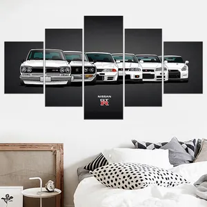 Wall Art Canvas Painting Nissa Skyline Gtr Car Series 5 Panel Giclee Artwork Prints Decor for Home and Office Decoration