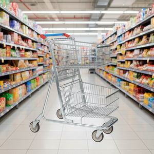 इनडोर उपयोग के लिए 5 'pu पहियों के साथ डबल डेकर शॉपिंग कार्ट स्टील सामग्री खरीदारी ट्रॉली - Product Image 1