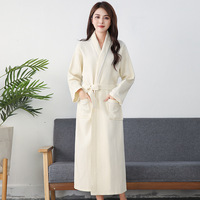 Peignoir unisexe en coton 100% blanc épais gaufré, respirant, pour l'hiver et l'automne, décontracté, séchage rapide, bonne qualité, vente en gros