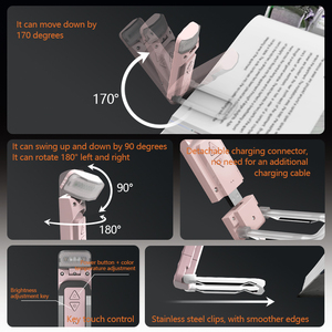CITICITY LED Book Light <b>for</b> Reading 3 Colors Dimmable USB Rechargeable Flexible Clip-on Design <b>for</b> Bedside Study Home Office - Product Image 2