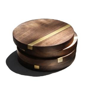 Modern Brass Inlay Acacia Wood Coaster Set Vintage Luxury Kitchen Table Decor <b>Mats</b> Pads Casual Bag for Wedding Party Occasions - Product Image 1