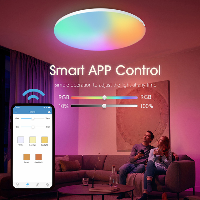 RGB Color Changing 220V Multi Functional  APP Upgraded Led Ceiling Light Fixtures with Remote for Family Star Lights
