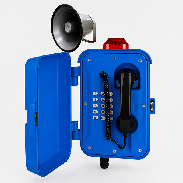 Full Keypad Emergency Communication Phone with PA Horn and Flashing Light for Factory Wharf SMC Weatherproof Telephone