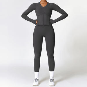 Conjuntos de Fitness para gimnasio para mujer, traje de Yoga de manga larga con aislamiento de felpa de invierno, conjunto de Fitness ajustado para correr de alta intensidad - Product Image 3