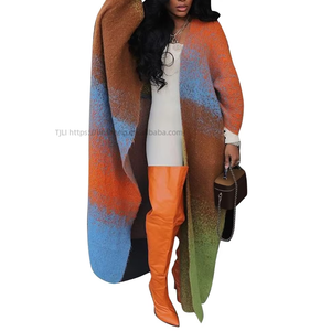 Cárdigan maxi de punto ombré para mujer, estilo oversize con mangas murciélago, abertura frontal, abrigo largo tipo duster, a la moda - Product Image 3