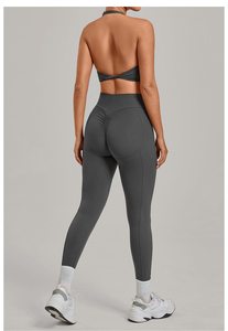 Ensembles de vêtements de sport respirants pour femmes, effet seconde peau, avec soutien-gorge à fermeture éclair et dos croisé, pour la gym, le yoga et le fitness, 2 pièces - Product Image 3