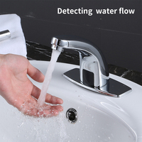 Robinet automatique à capteur infrarouge en alliage de zinc, eau froide, 3 voies, à poser sur comptoir, finition chromée, débit 16-28L/min