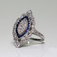 Bague en laiton plaqué platine avec zircon bleu, style classique rétro, pour femme, de Fashion Jewelry Palace
