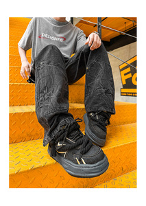 Chaussures de marche légères et antidérapantes pour hommes et femmes, style sportif, à lacets ou à enfiler, en denim, baskets basses avec talon compensé dissimulé - Product Image 5