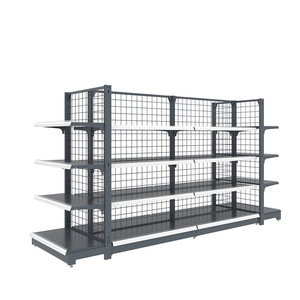Rd Supermarket Shelves 4 Tier Grid Backless Heavy Duty Quick Install Middleweight Gray Black - Product Image 1