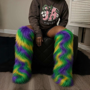 2026 Carnival Winter Mongolian Fur <b>Knee</b> Over Snow Boots Punk Fashion Fluffy Plush Artificial Wool Boots - Product Image 1