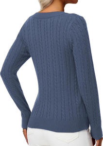 Custom Women Cable Knit <b>V</b> <b>Neck</b> Sweater Slim Fit <b>Long</b> <b>Sleeve</b> Pullover - Product Image 4