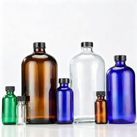 Bouteille en verre ambré opaque de Boston pour réactifs chimiques avec couvercle, flacon transparent bleu pour lotion, shampoing et huiles essentielles – Vente en gros