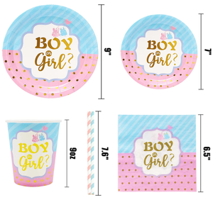 Gender Reveal Party supplies Set di stoviglie usa e getta piatti per la cena di carta tazze tovagliolo per lui o lei Baby Shower Pink/Blue Decor - Product Image 4