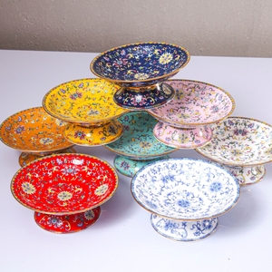 Plato <span class=keywords><strong>de</strong></span> <span class=keywords><strong>Porcelana</strong></span> Chino Antiguo Pintado a Mano con Rosas, Borde Dorado, Plato Alto para Frutas, Postres, Ensaladas, Plato para Bodas - Product Image 6