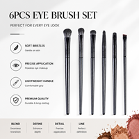 6 Buah Set Kuas Rias Mata Hitam Matte, Kuas Pencampur Eyeshadow Eyeliner, Bulu Lembut, Tidak Mudah Rontok, Alat Kecantikan Mudah Dibersihkan