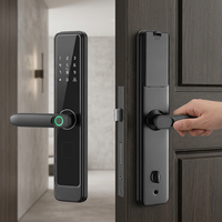 Cerradura Inteligente Tuya con Acceso por Huella Dactilar, Contraseña, Tarjeta y Llave, Compatible con Múltiples Países y Uso Transfronterizo, para Puertas de Madera Sólida