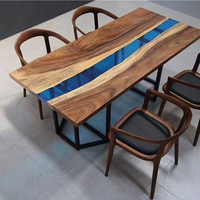 En stock, meubles de salon personnalisés, table de conférence en bois de noyer noir 24 pouces x 4 pouces, ensemble de 4 chaises, résine époxy