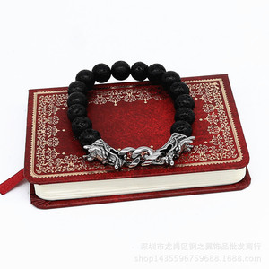 ยูนิคสร้อยข้อมือหินภูเขาไฟ 10 มม. ลูกปัดสีดำทิเบตเงินมังกรเข็มกลัดเครื่องประดับสำหรับทุกเพศแฟชั่นสร้อยข้อมือโซ่ - Product Image 5