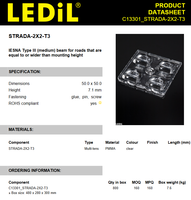 Lentilles LED carrées transparentes en PMMA Ledils C13301_STRADA-2X2-T3 50x50mm, haute transmission (>90%) pour éclairage LED
