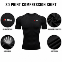 T-shirt de compression pour homme à imprimé 3D ALPHA, séchage rapide, en polyester et soie de lait, pour fitness et gym, manches courtes