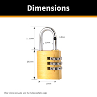 Cadenas à combinaison à 3 chiffres en laiton massif, mini cadenas à code réinitialisable en laiton, pour bagages de voyage, sac à dos, casier de gym, armoire
