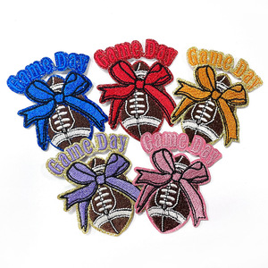Football Game Day <strong>Glitter</strong> <strong>Patch</strong> Red pink Blue Purple Game Day Bow <strong>Patches</strong> for Trucker Hat - Product Image 1