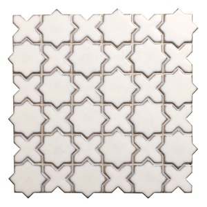 Mosaico de Porcelana Esmaltada en Horno con Diseño de <span class=keywords><strong>Estrella</strong></span> Cruzada, Revestimiento Decorativo para Paredes de Cocina, Baño y Ducha, Azulejo de Cerámica Blanco - Product Image 1