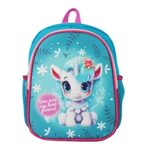 Haslor 2024 300D polyester with full printing Blue unicorn cute kids bag school bags for kids wholesale animal print