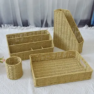 Custom Shape Size Multi-function Pure Natural Material Sundries Organizer Paper Rope Basket For Storage